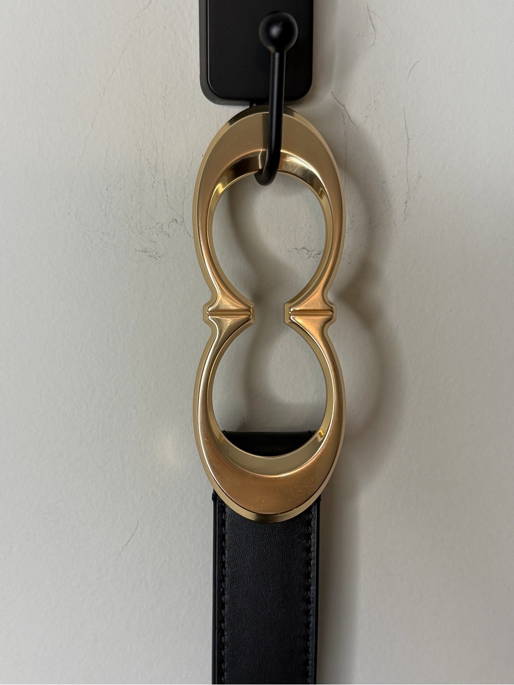 Coach Signature Buckle Black Leather Belt Gold Size M NWOT